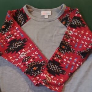 LuLaRoe Red and Gray Crewneck Sweater with Nordic Pattern